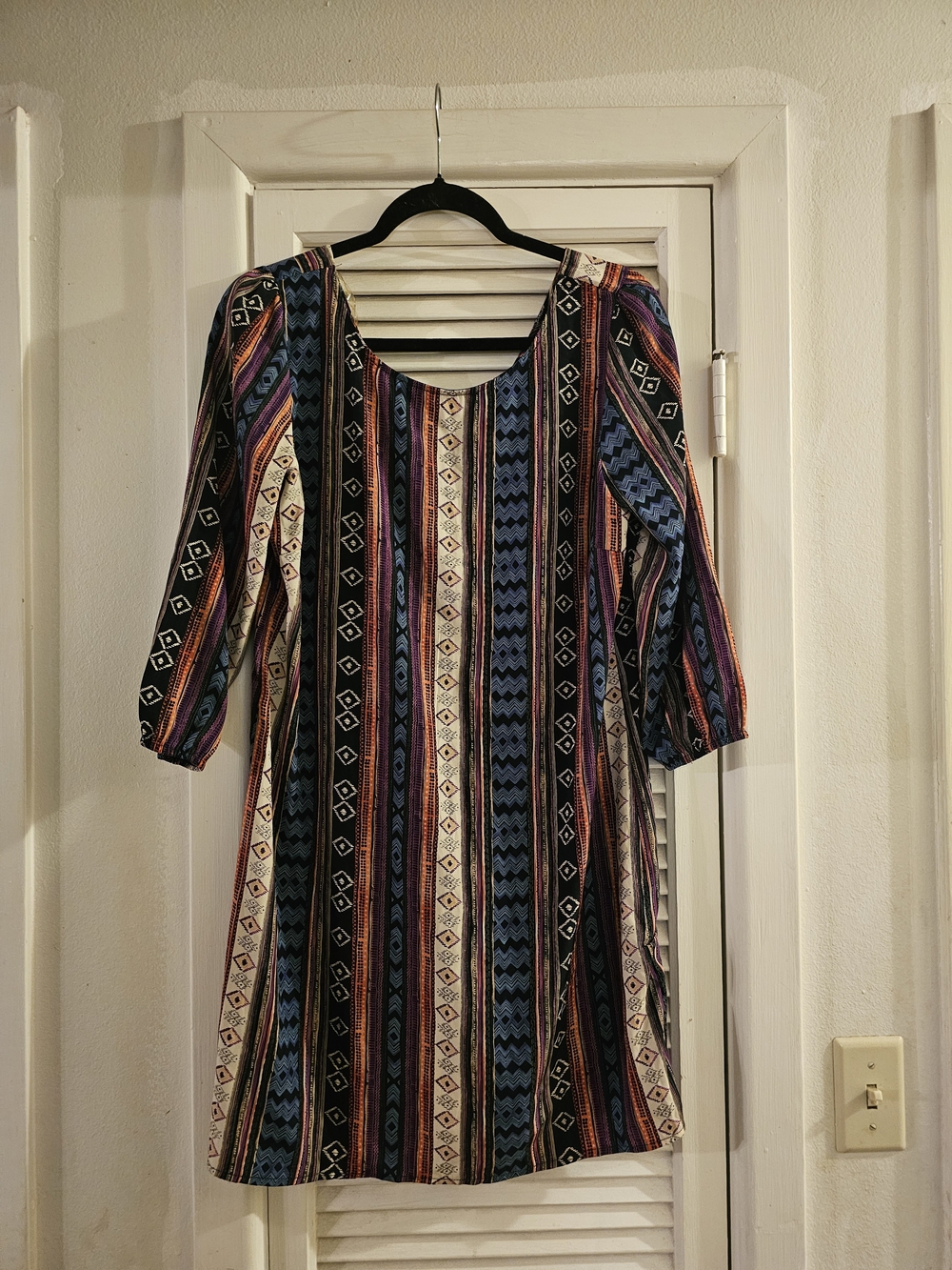 Maude Multi-Stripe Long Sleeve Scoop-Neck Dress in Black, Blue, Cream, Rust